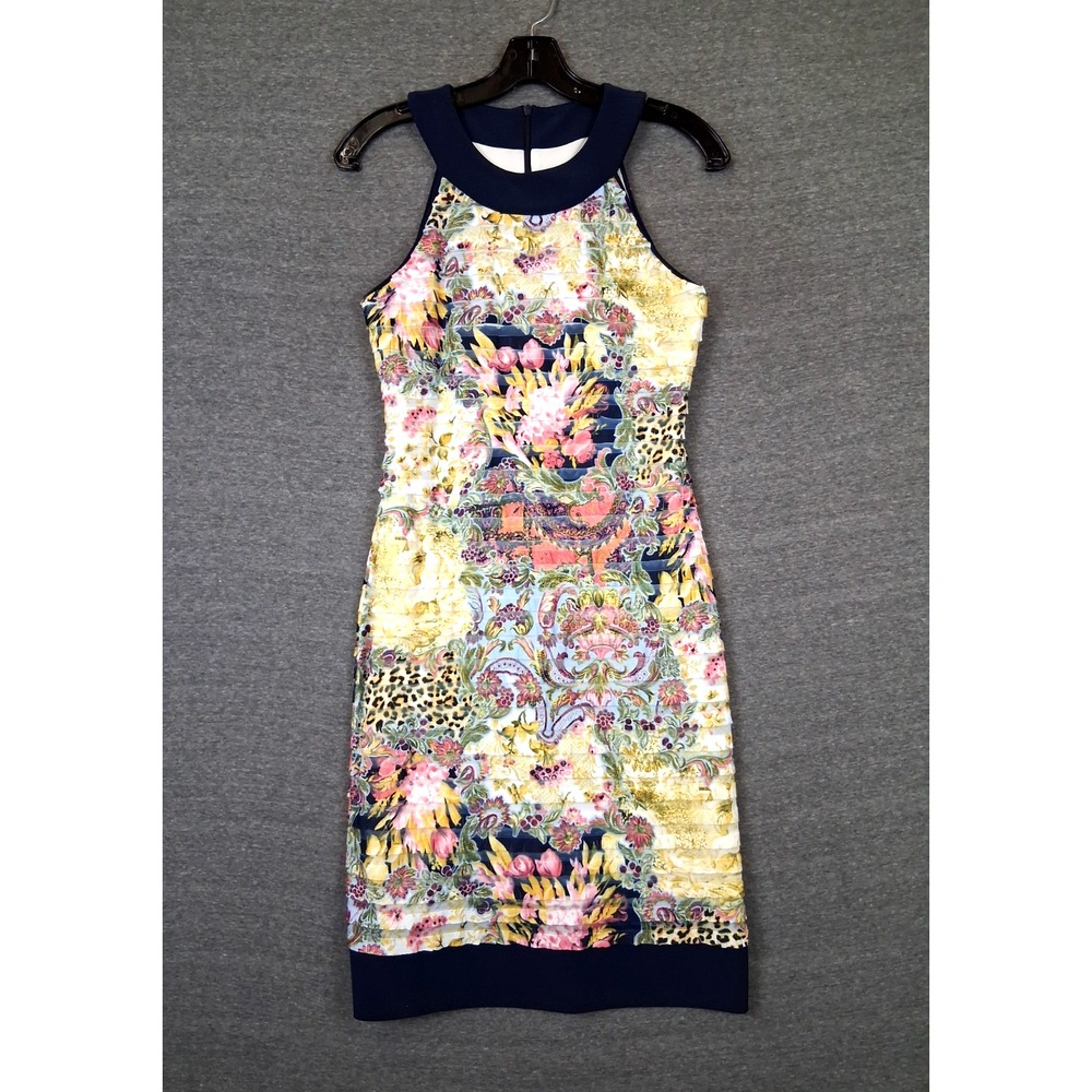 Joseph Ribkoff Womens Dress 6 Multi Floral Ruffle Bodycon Boho Avant Garde Chic